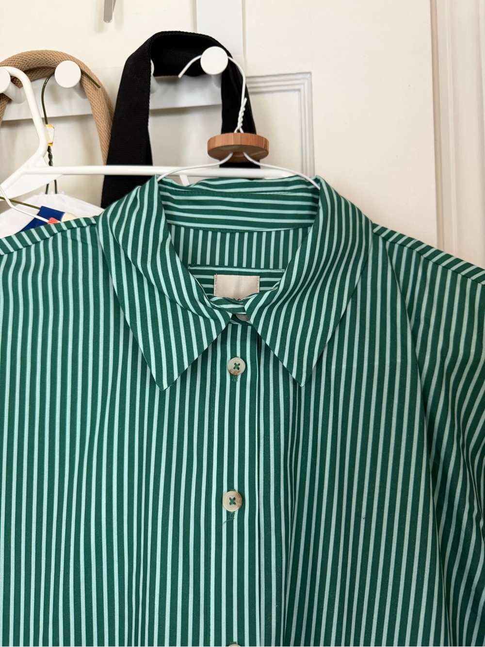 THE BETTINA TIERED SHIRT DRESS BY MAEVE Green Stripe with White Bird Motif NWT M - Picture 8 of 9